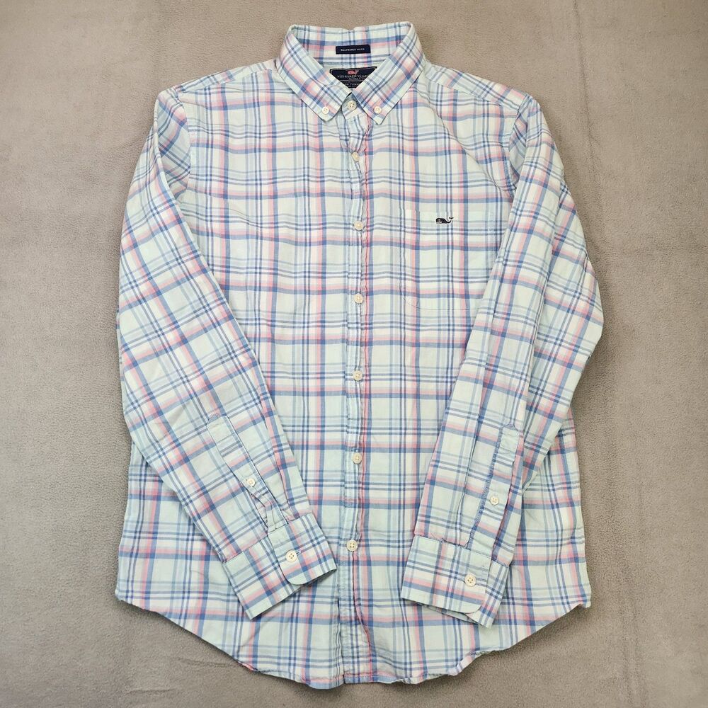 Vineyard Vines Slim Fit Tucker Shirt Saltwater Wash Men's M Plaid Long‎ Sleeve